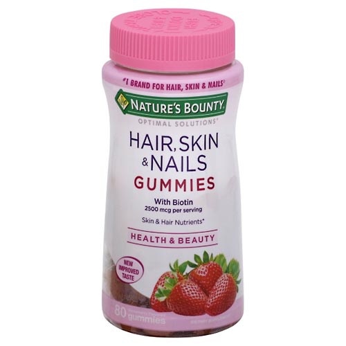 Image for Natures Bounty Hair, Skin & Nails, with Biotin, 2500 mcg, Gummies, Strawberry Flavored,80ea from Alpha Drugs