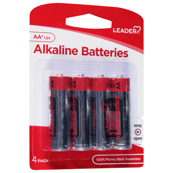 Image for Leader Batteries, Alkaline, AA, 1.5 Volt, 4 Pack, 4ea from Alpha Drugs