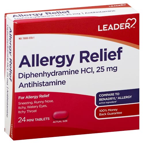 Image for Leader Allergy Relief, 25 mg, Mini Tablets,24ea from Alpha Drugs