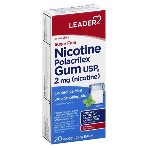 Image for Leader Nicotine Gum, Sugar Free, 2 mg, Stop Smoking Aid, Coated Ice Mint,20ea from Alpha Drugs
