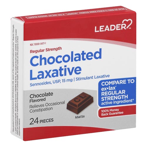 Image for Leader Chocolated Laxative, Regular Strength, 15 mg, Chocolate Flavored,24ea from Alpha Drugs